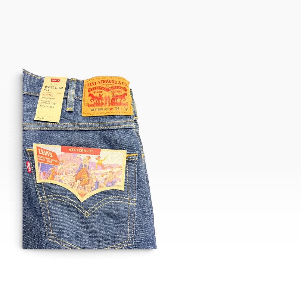 Levis Western Fit Jeans Mens 34x32 Blue Straight Leg Stretch Denim 35877314